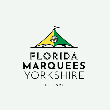 Logo for Florida Marquees, featuring a coloured tent and the text "Established 1995."